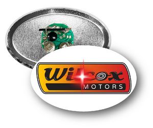 Oval Celluloid Button with a Red Flashing LED Light