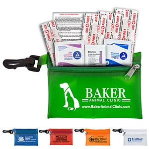 "Parkway Plus" 8 Piece First Aid Kit w/Plastic Carabiner Attachment