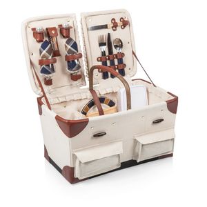 Pioneer - Double Lid Canvas Picnic Basket w/Service for 2