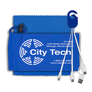 "RECHARGE PACK" Mobile Tech Charging Cable Kit in Microfiber Cinch Pack