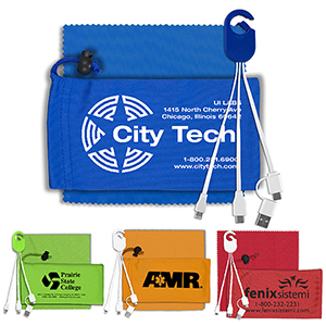 "RECHARGE PACK" Mobile Tech Charging Cable Kit in Microfiber Cinch Pack