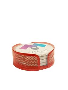 Red Mesh Holder Gift Set w/ 4 Round Coasters