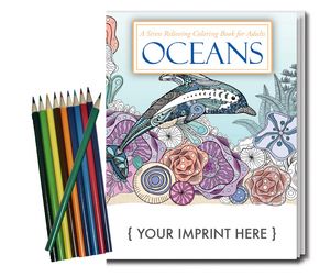 Relax Pack - Oceans Coloring Book for Adults + Colored Pencils