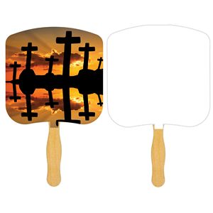 Religious Hand Fan/ Crosses at Sunset with Four Color Process Imprint