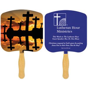 Religious Hand Fan/ Crosses at Sunset