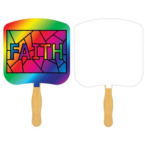 Religious Hand Fan/ Faith Stained Glass with Four Color Process Imprint