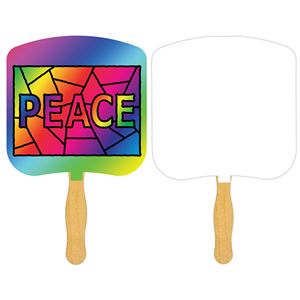 Religious Hand Fan/ Peace Stained Glass with Four Color Process Imprint