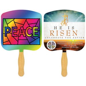 Religious Hand Fan/ Peace Stained Glass with Four Color Process Imprint
