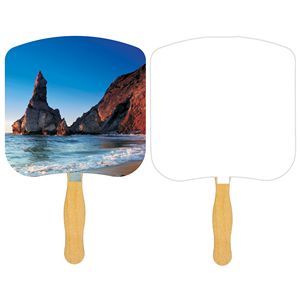 Religious Hand Fan/ Shoreline at Daytime with Four Color Process Imprint