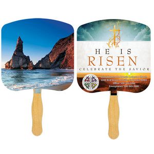 Religious Hand Fan/ Shoreline at Daytime with Four Color Process Imprint