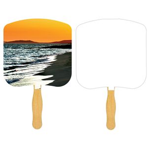 Religious Hand Fan/ Shoreline at Sunset with Four Color Process Imprint