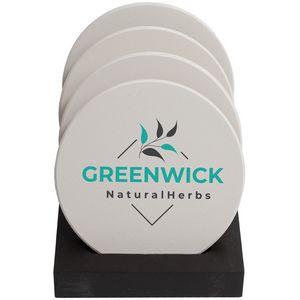 Round Ceramic Coaster: 4 Pc. Set with Stand
