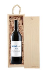 Rustic Laser-Engraved Wood Box w/Full-Color Custom Labeled Wine Bottle