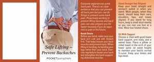 Safe Lifting - Backache Prevention Pocket Pamphlet