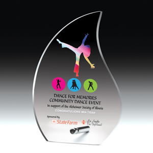 Screen Printed Flame Acrylic Award w/Chrome Base (5 5/8"x 8"x 1/2")