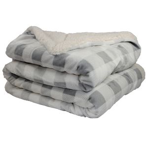 Sherpa Blanket Grey and Ivory White Plaid