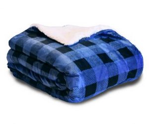 Sherpa Blanket Royal Blue and Black Plaid