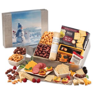 Snacking Smorgasbord with Blue Snowman Sleeve