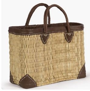 Straw Tote w/Leather