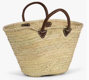 Straw Tote with Leather Handles
