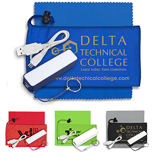 "TechBank" Mobile Tech Power Bank Accessory Kit in Microfiber Cinch Pouch