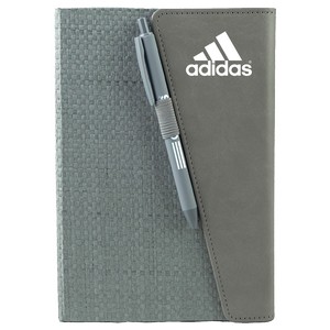 Textured Notebook & Soft-Touch Pen Set with Magnetic Closure and Silk Bookmark