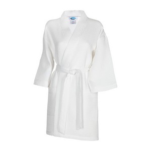 Thigh Length Waffle Weave Kimono Robe (White Robe