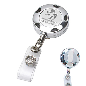 "Tiffin LZ" Chrome Metal Sport Retractable Badge Reel & Badge Holder w/Laser Imprint