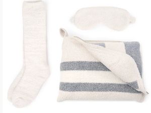 Travel Blanket / Socks / Eye Mask Sets - Rugby Stripe - Champagne / Ivory - 32*48