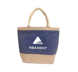 Two Tone Jute Beach Tote with Cotton Webbed Handles & Zippered Closure