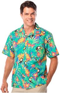 Unisex Printed Poplin Camp Shirt w/Tucan Print