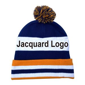 Unisex Seamless Circular Knitting Jacquard Pom Hat