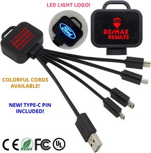 Usb Universal Charging Cable Led Neon Light Logo - W/ Type C