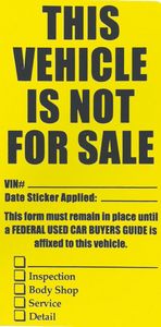 Vehicle Not For Sale Decal (100 Per Pack)