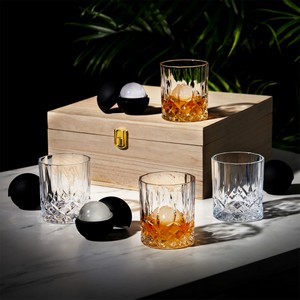 Viski Crystal Liquor Glass And Ice Sphere Wood Box Set