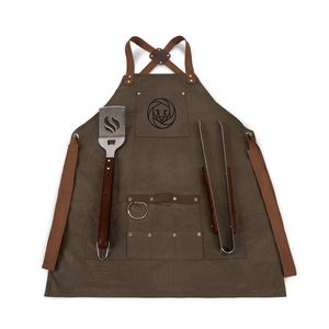 Waxed Canvas BBQ Grill Apron with tools and bottle opener