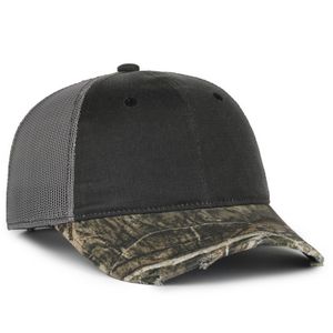 Weathered Cotton Cap w/Mesh Back & Camo Visor