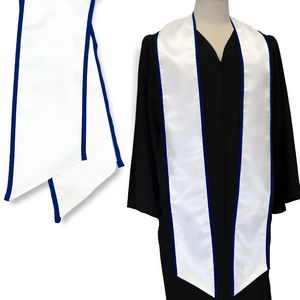 White 84" Graduation Stole with Navy Binded Edge