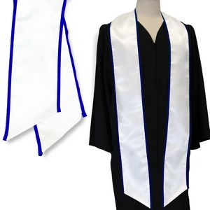 White 84" Graduation Stole with Royal Blue Binded Edge