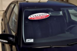 White & Red Certified Pre Owned Oval Decals w/Black & White Writing (Set of 12)