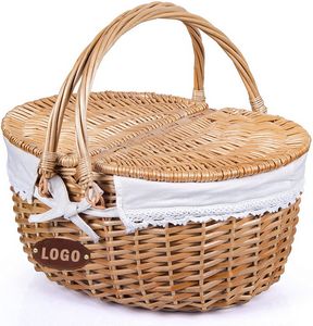 Wicker Picnic Basket with Lid and Handle