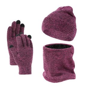 Winter Warm Beanie Hat Scarf And Touchscreen Gloves Set