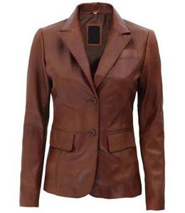 Women Two Button Leather Blazer Jacket