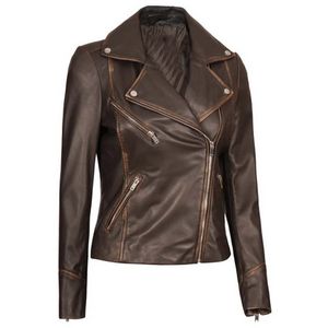 Women's Brown Vintage Leather Biker Jacket