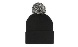 Woven Label Pom-Pom Beanie