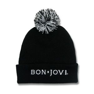 Woven Label Pom-Pom Beanie