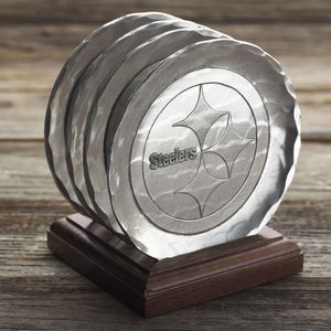 York Set of 4 Round Drink Coasters w/Caddy