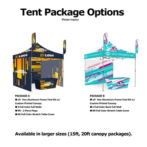 10' X 10' Custom Printed Canopy Tents + 3 Walls + 8' - 2 Piece Flags + 6' Table Cover
