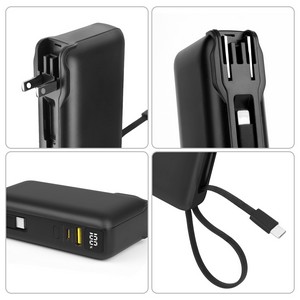 10000mAh 20W PD Fast Charge Power Bank W/ AC Plug And Dual Cables