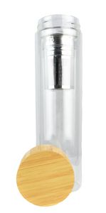 15 Oz. Double Wall Glass Bottle w/Tea Infuser And Bamboo Lid